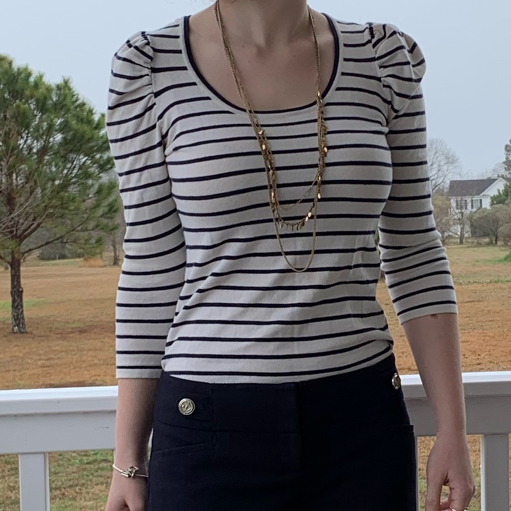 Sailor Blue and White Striped 3/4 Sleeve Top